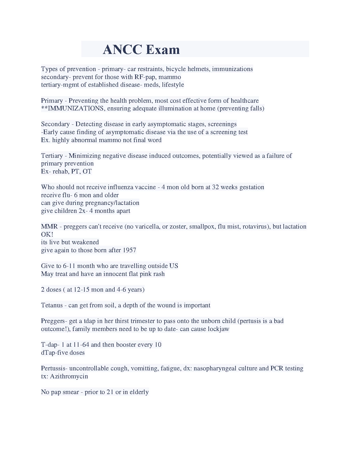 ANCC Exam Prep 2026/27: Primary to Tertiary Prevention & Vaccines