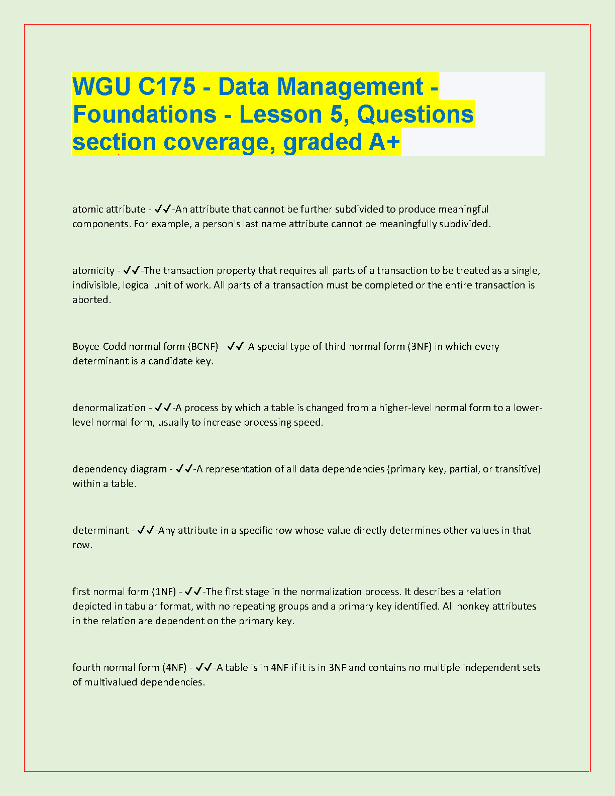 WGU C175 Data Mgmt Foundations L5 Q&A Study Guide 2024/2025 IMG-1