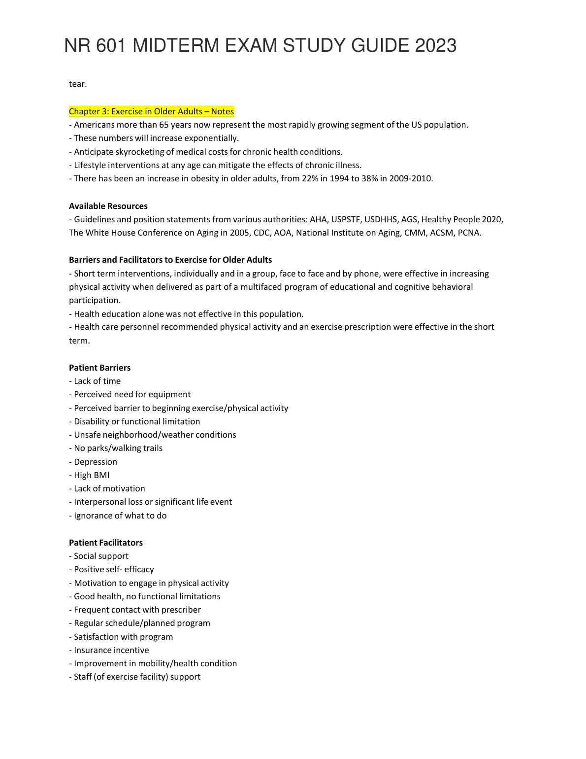 NR 601 Midterm Exam Study Guide 2024/2025 Nursing Notes