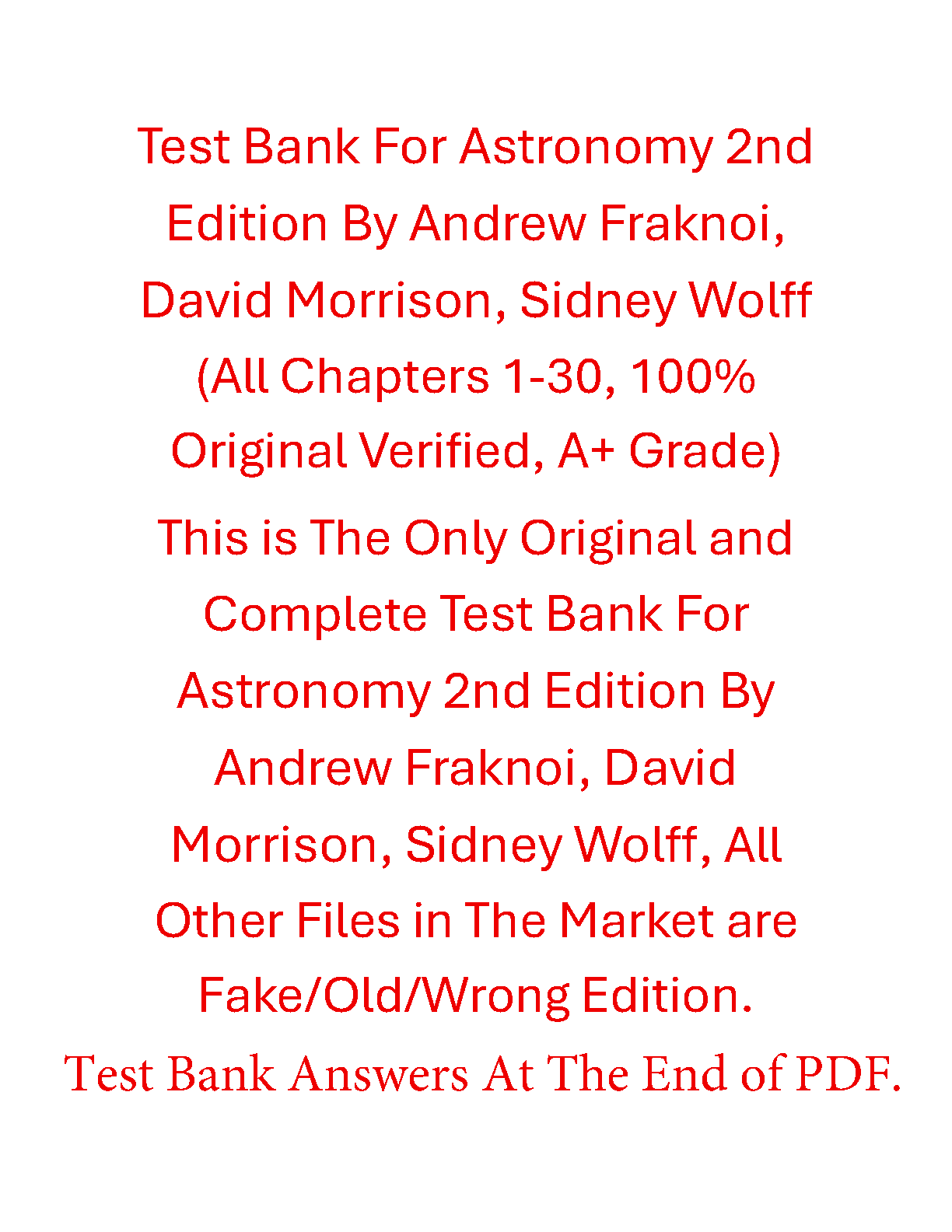 Astronomy 2nd Ed Test Bank Fraknoi & Morrison Verified A+