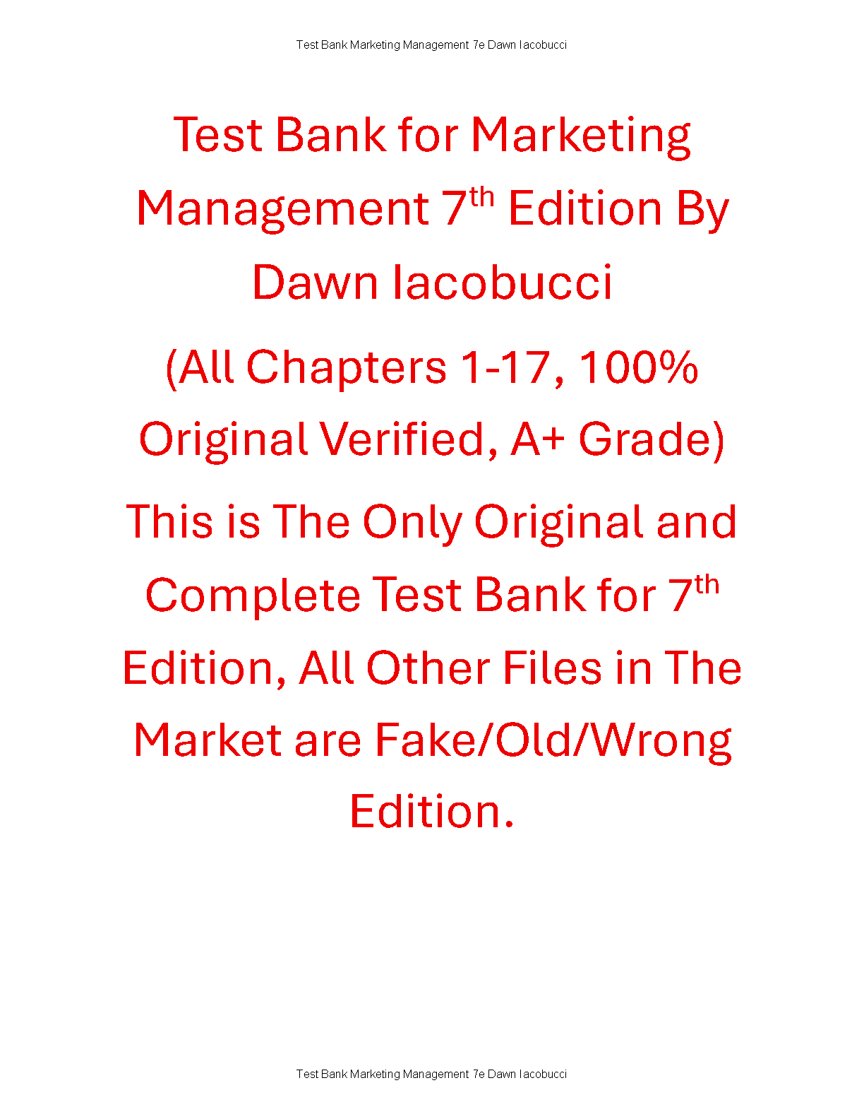 Iacobucci Marketing Management 7e Test Bank Chapters 1-17