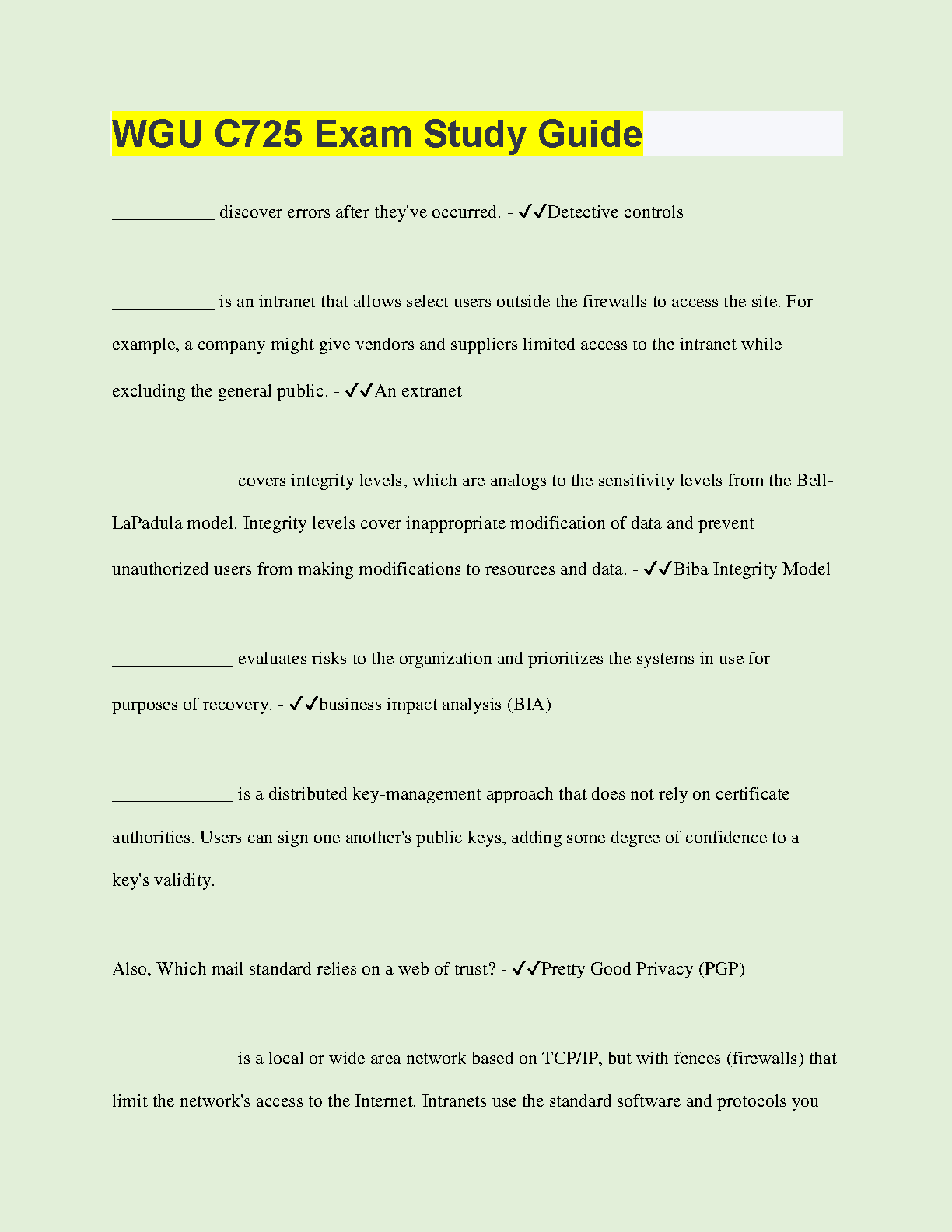 WGU C725 Exam Study Guide 2024-2025 | InfoSec