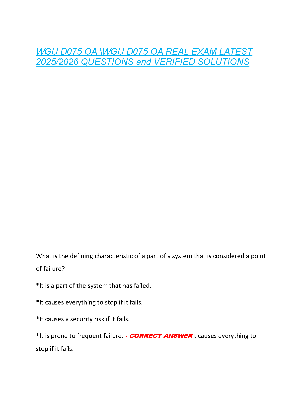 WGU D075 IT Mgmt OA Test Bank 2025 2026 Questions & Answers
