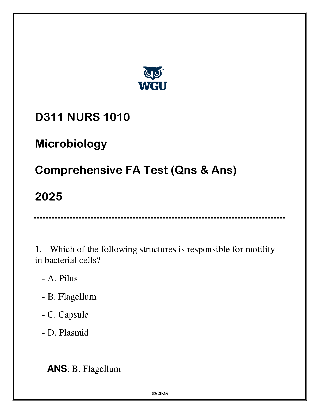 WGU NURS 1010 Microbiology Final Exam Practice Test 2025