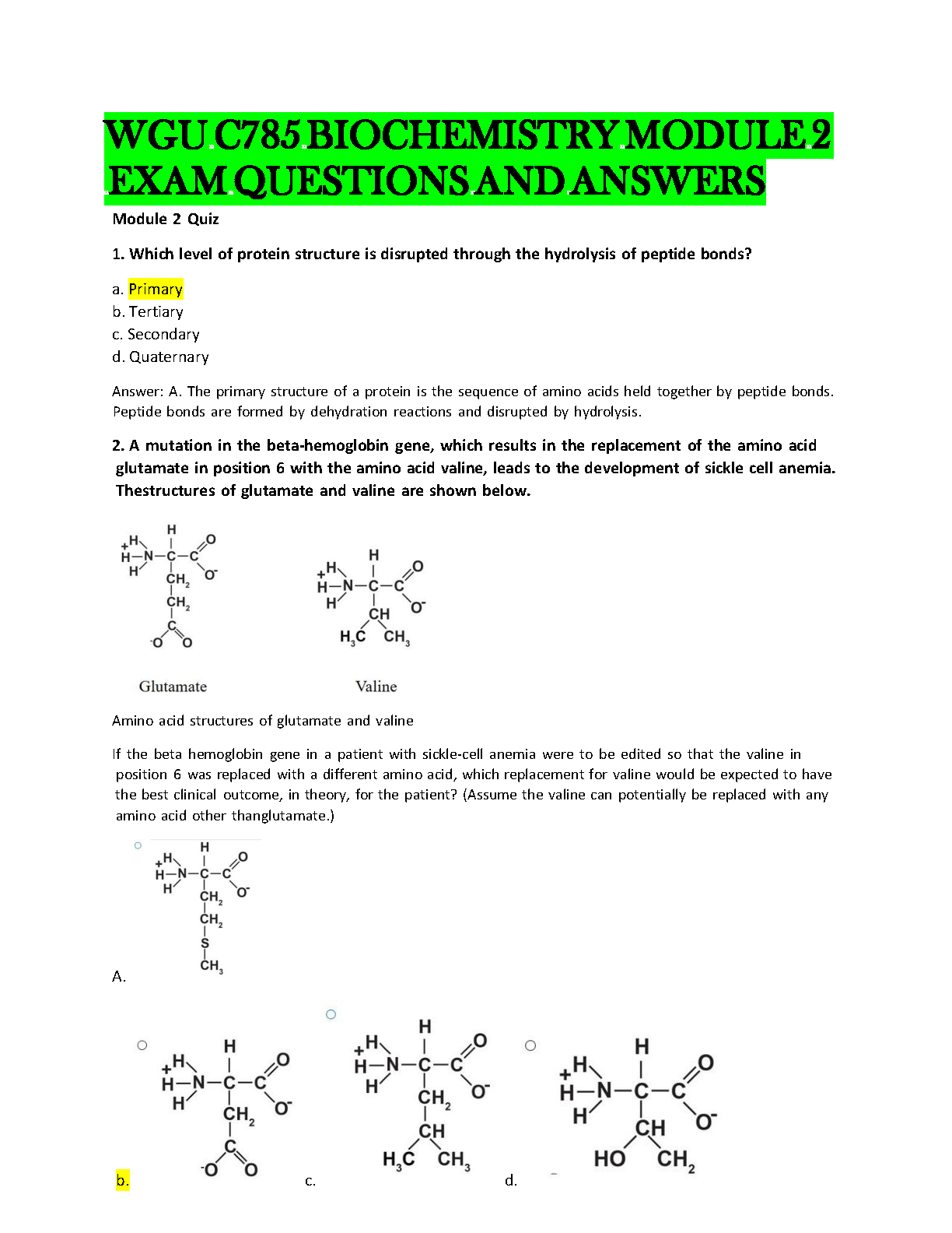 WGU C785 Biochemistry Module 2 Exam Qs & A's 2024-2025 IMG-1