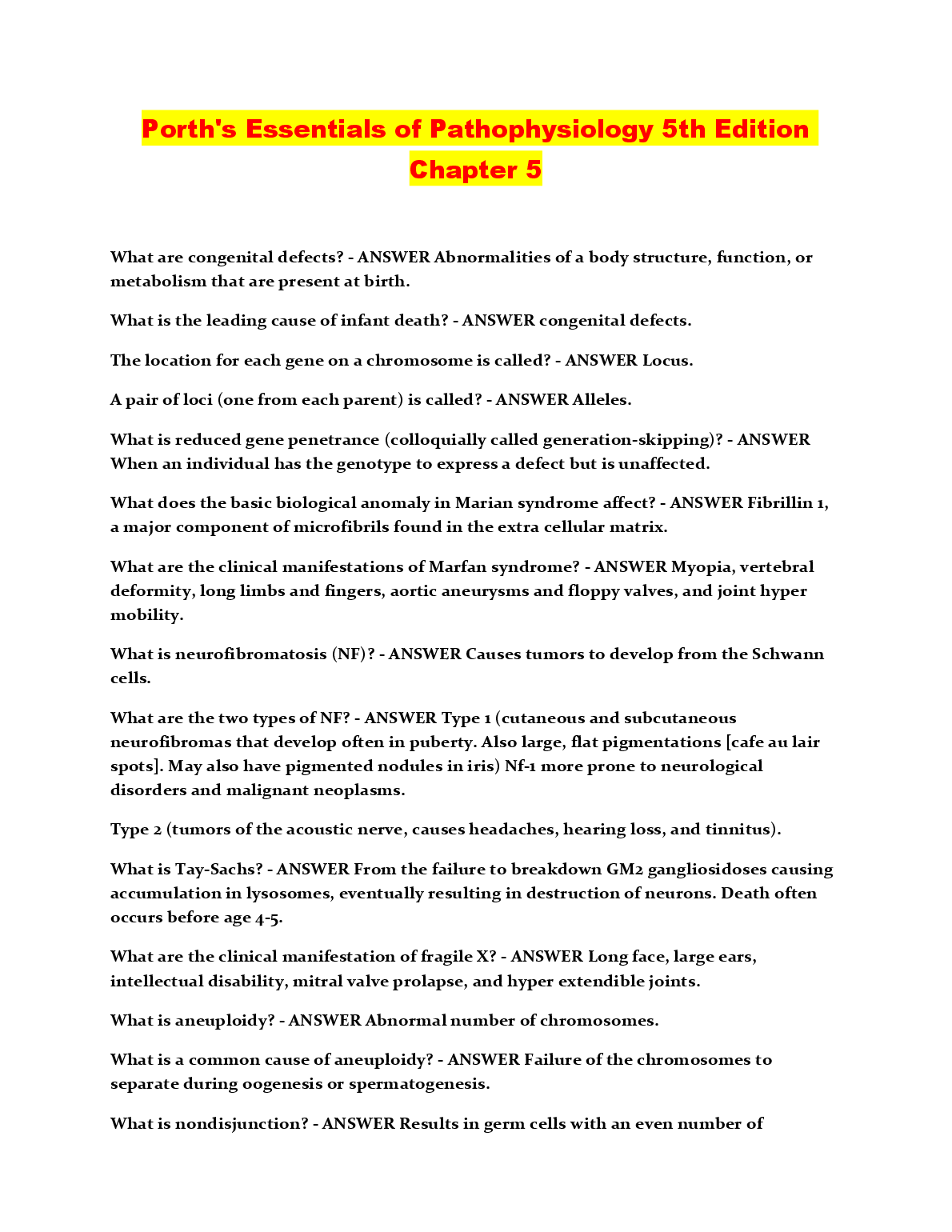 Pathophysiology Study Guide 2026/27 | Porth Essentials Ed 5