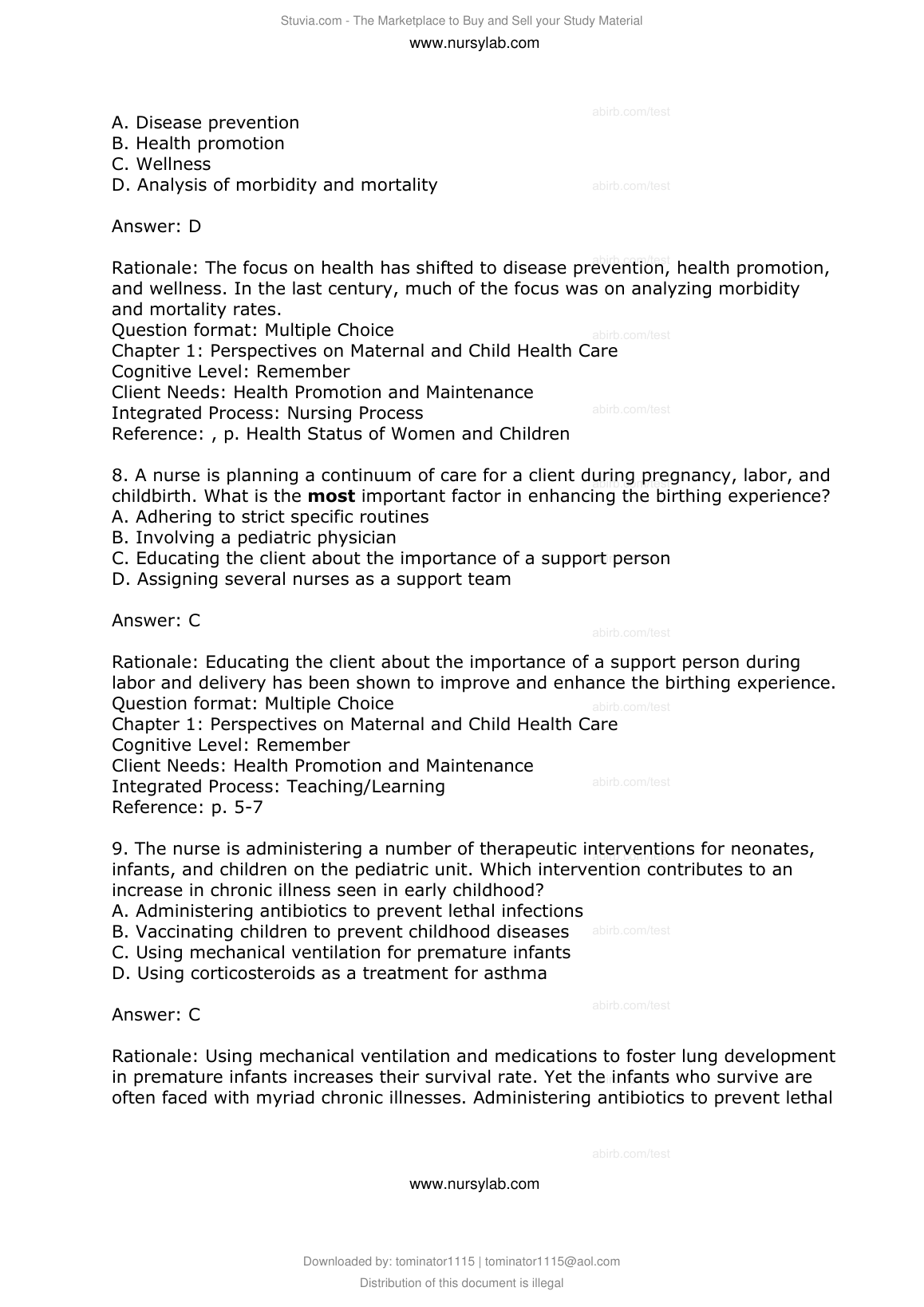 Maternity & Pediatric Nursing Test Bank 2026/27