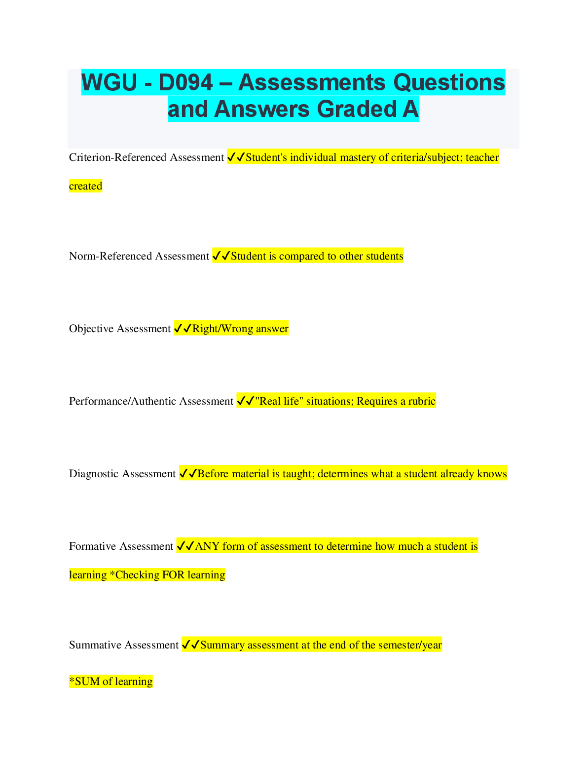 WGU D094 Exam Questions and Answers 2024-2025
