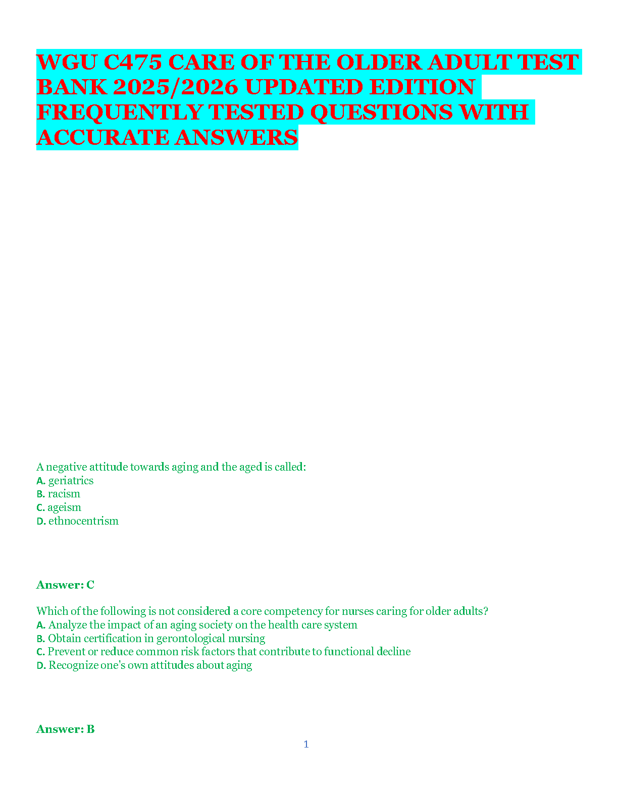 WGU C475 Care of Older Adult Test Bank Answers IMG-1