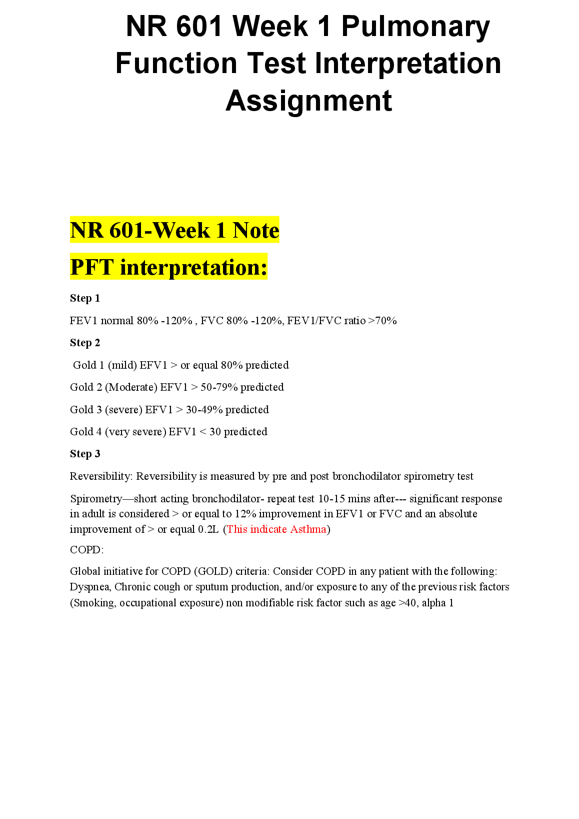 NR 601 PFT Interpretation Assignment Solutions