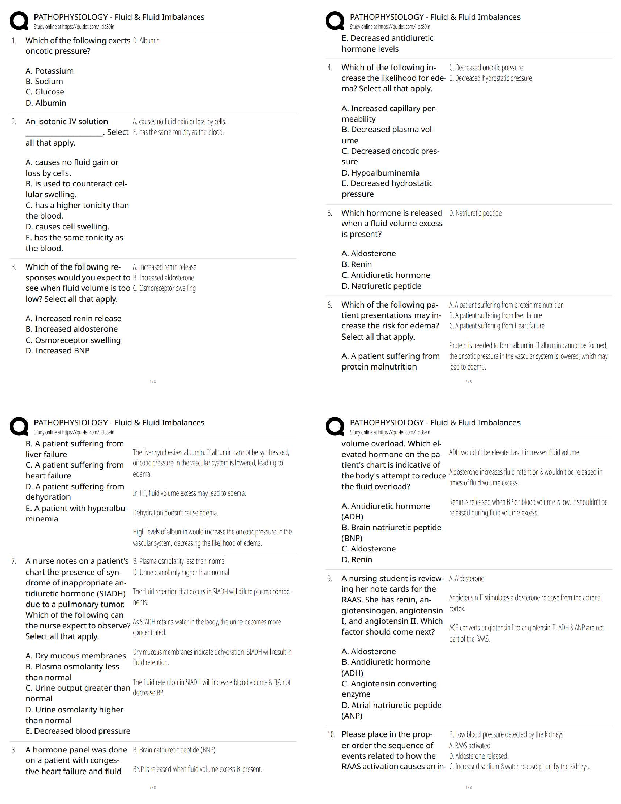 Porth Pathophysiology Fluid Imbalance Test Bank 2026