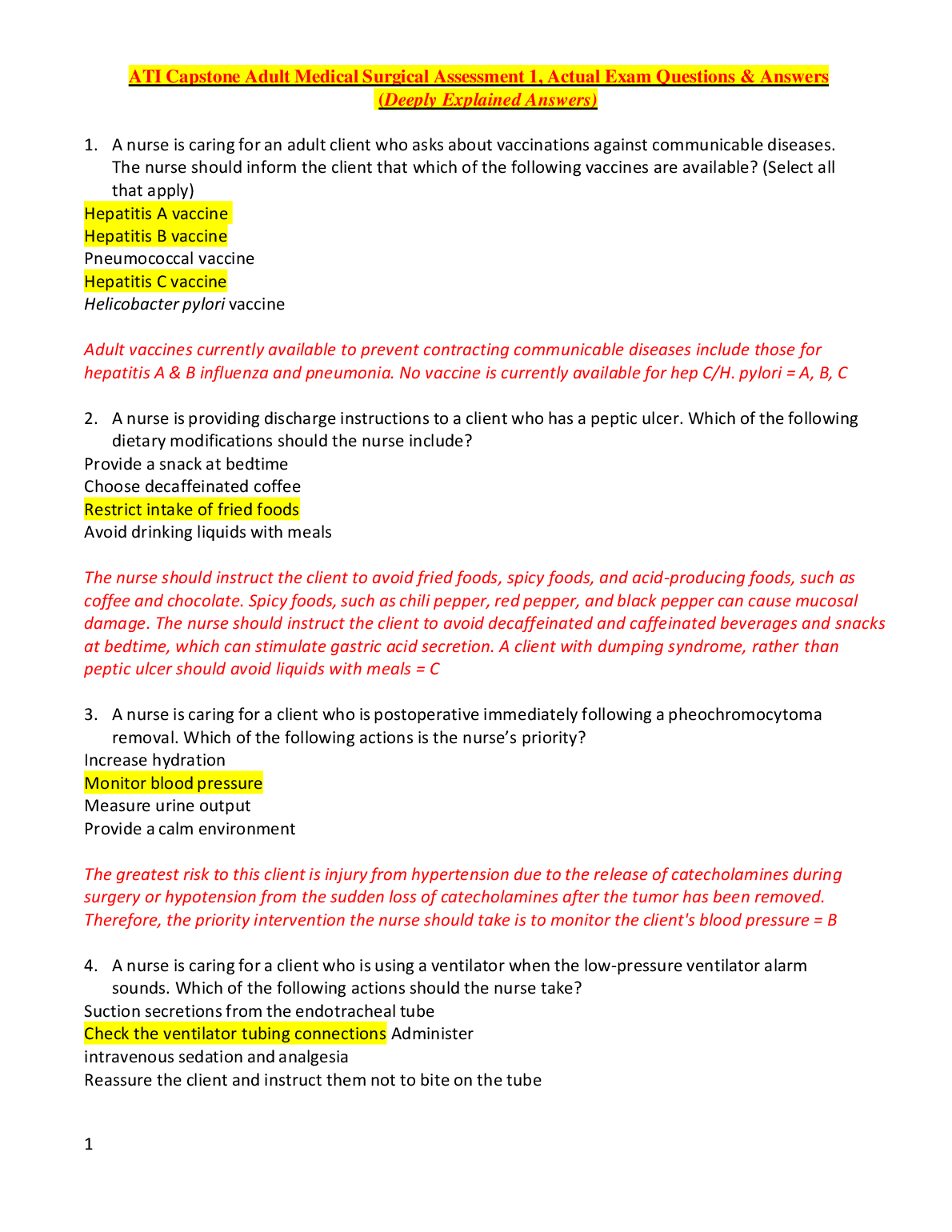 ATI Capstone Med Surg 1 Exam Qs and Answers 2026/27