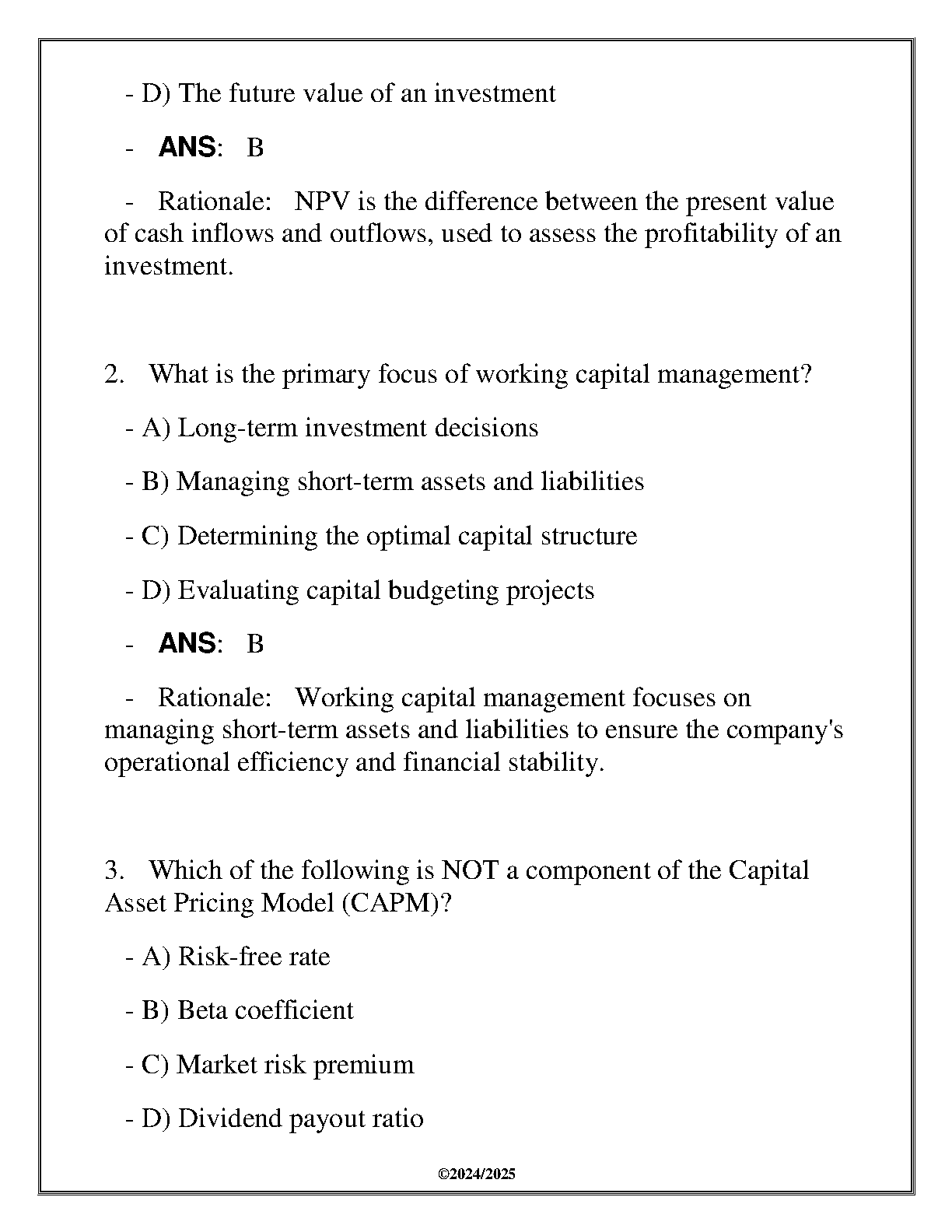 WGU BUS 2040 Finance Skills Exam Q&A 2025