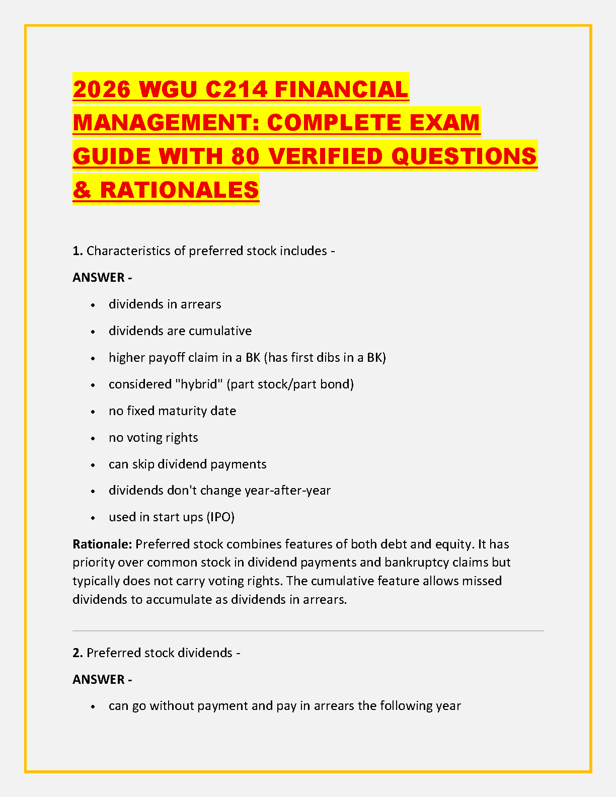 WGU C214 Financial Mgmt Exam Prep 2025 IMG-1