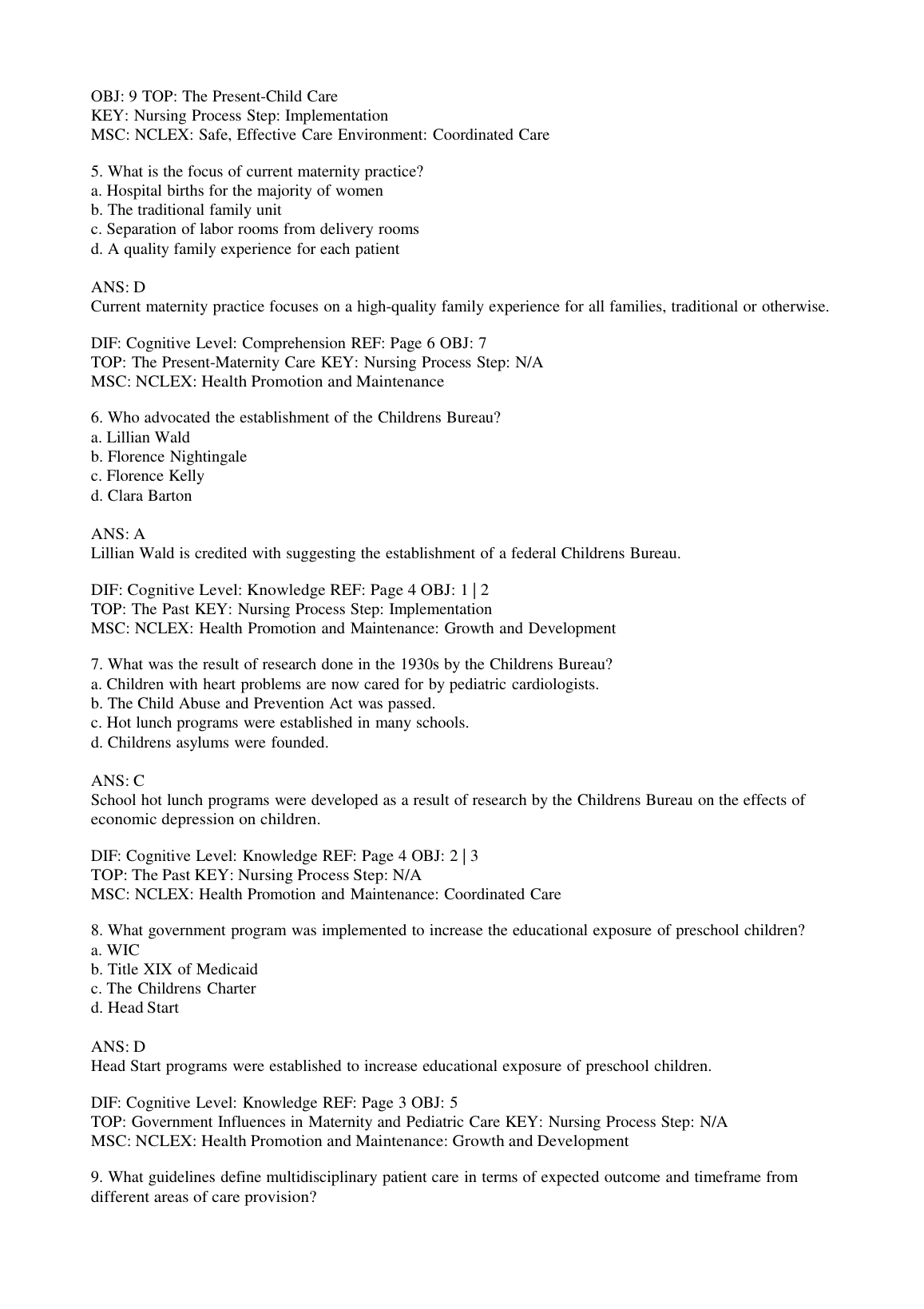 Maternity & Pediatric Nursing Test Bank Leifer Ch 1-34 Answers IMG-1
