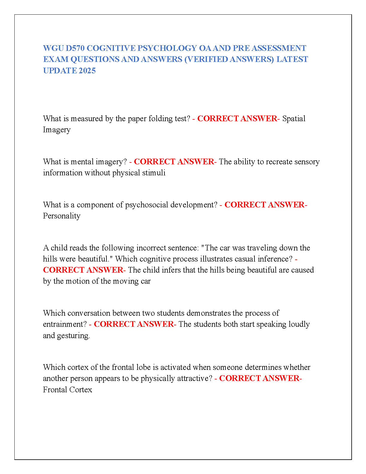 WGU D570 Cognitive Psychology OA & Pre-Test 2025 Q&A IMG-1