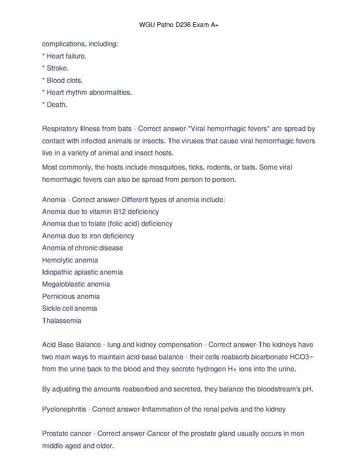 WGU Patho D236 Exam Study Guide with 100% Answers