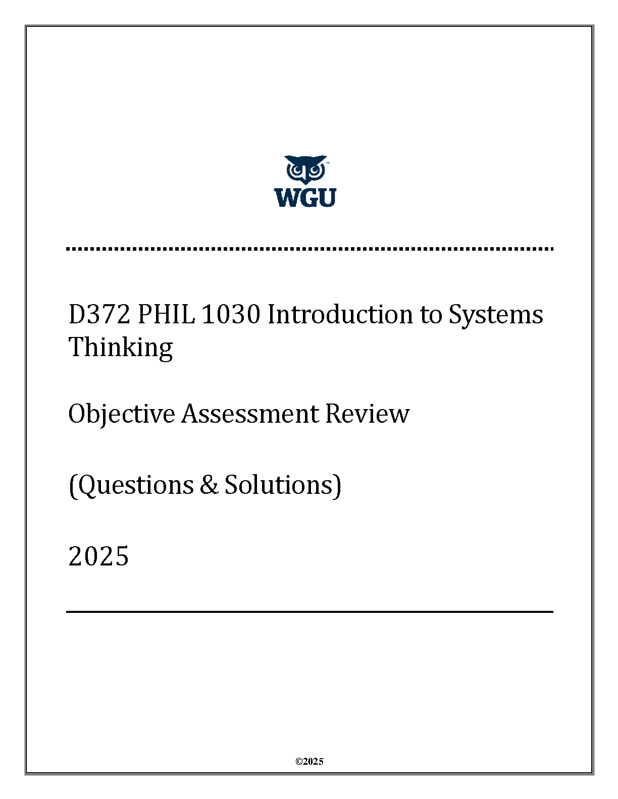 WGU D372 Systems Thinking Test Bank with Solutions 2025