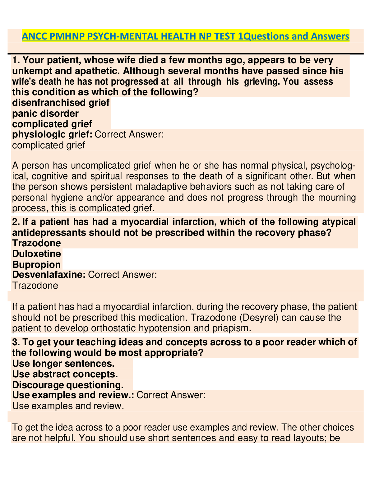 ANCC PMHNP Test Questions and Answers 2026/27
