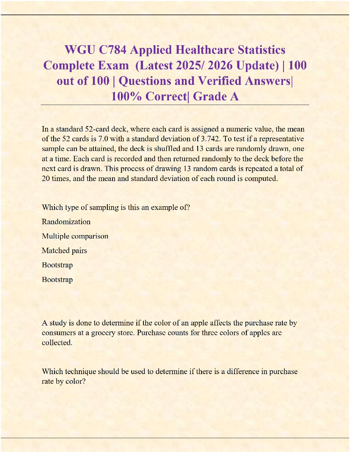 WGU C784 Applied Healthcare Statistics Study Guide