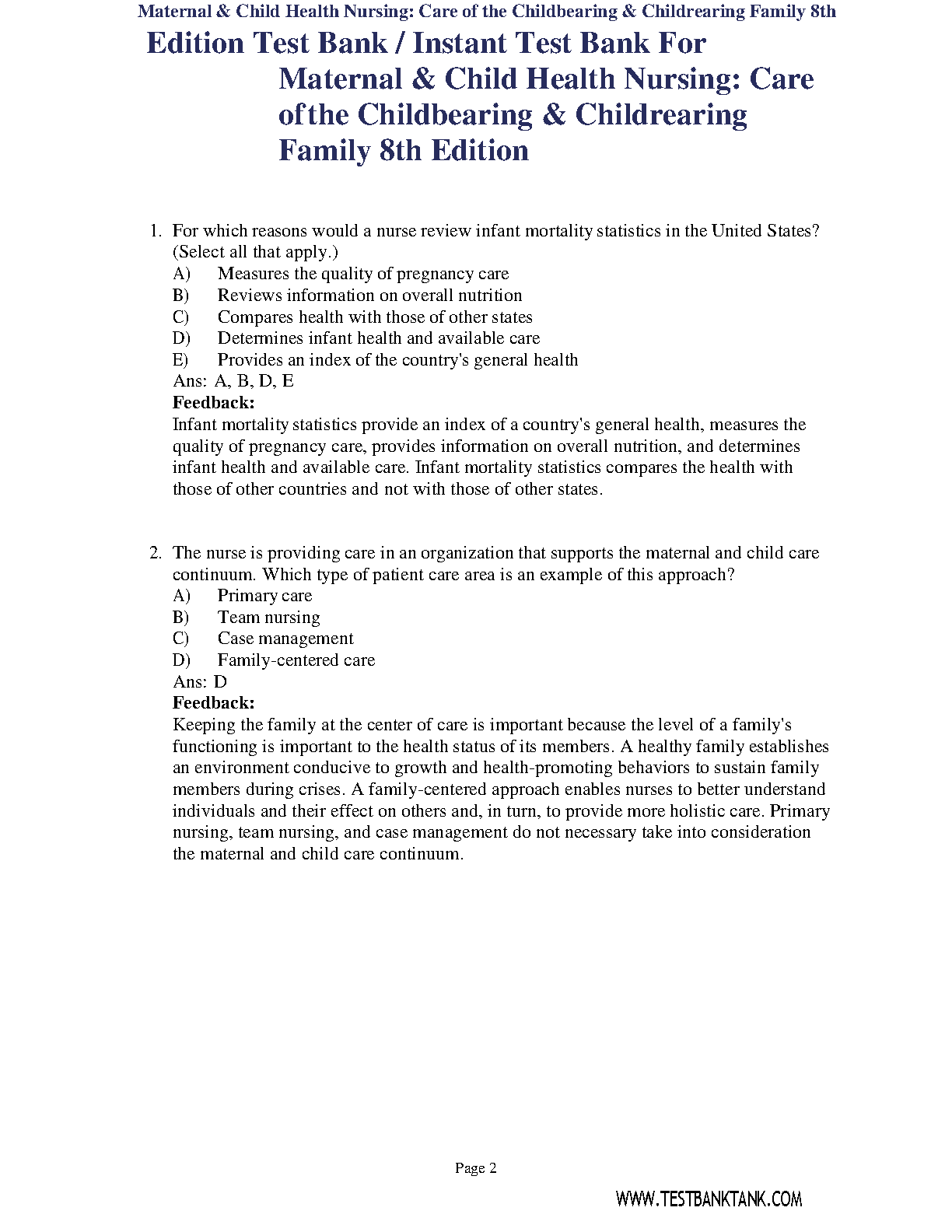 Maternal Child Health Nursing Test Bank 9th Ed 2026/27