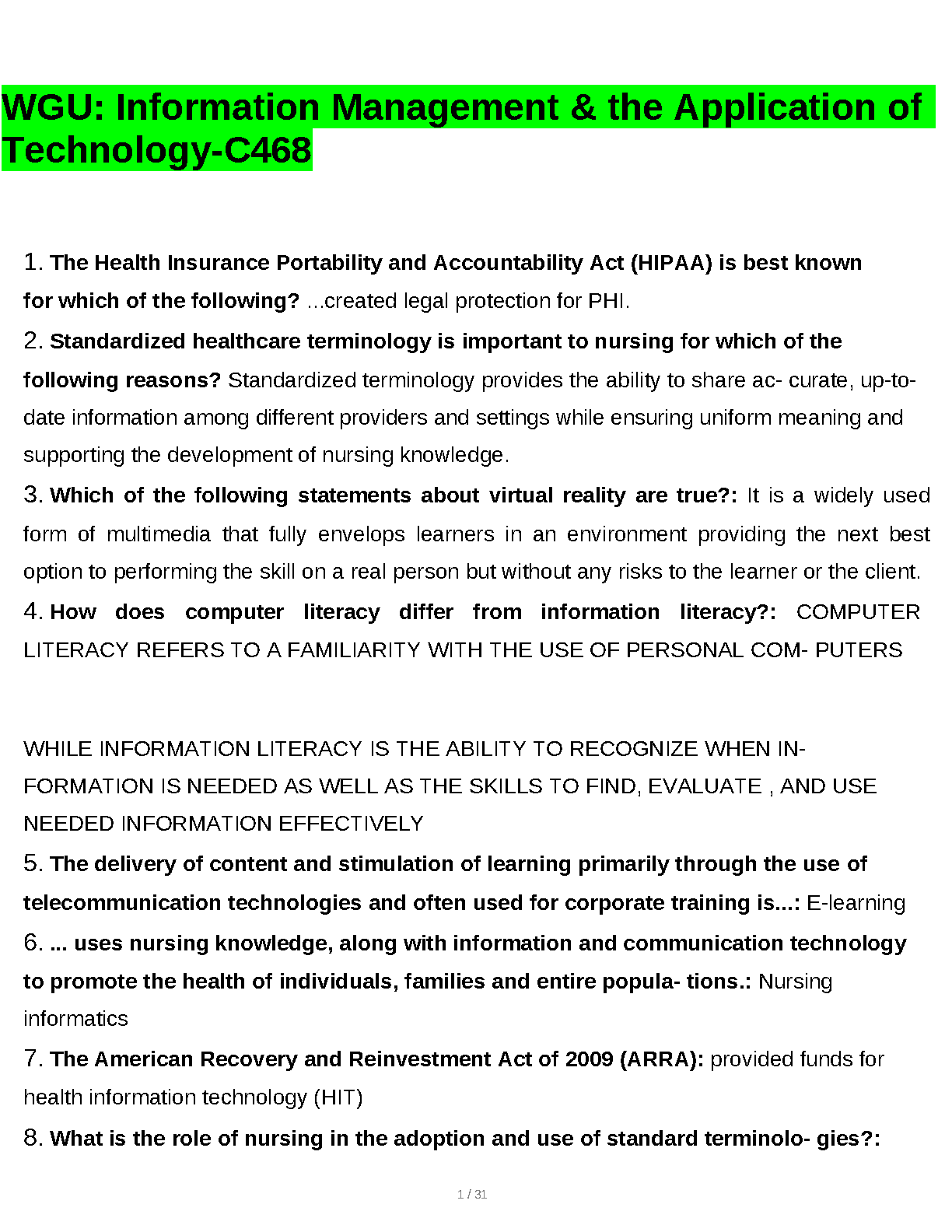 WGU C468 Info Mgmt Tech Exam Guide 2024/25