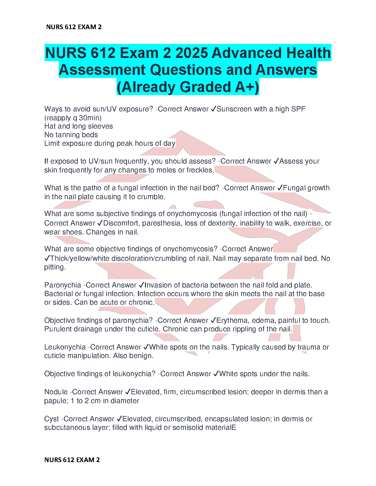 NURS 612 Exam Questions and Answers 2026/2027