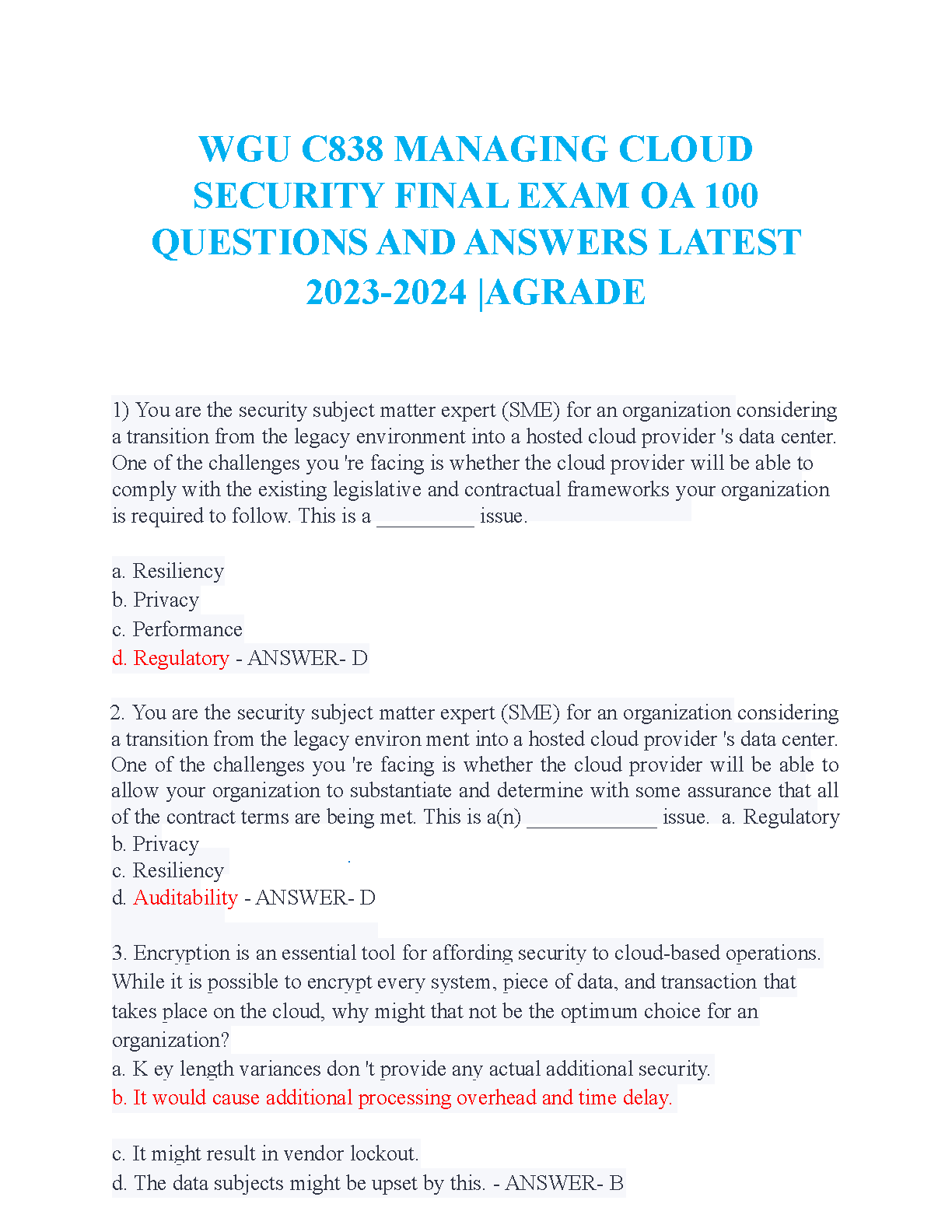 WGU C838 Managing Cloud Security Test Bank 2025-2026 IMG-1