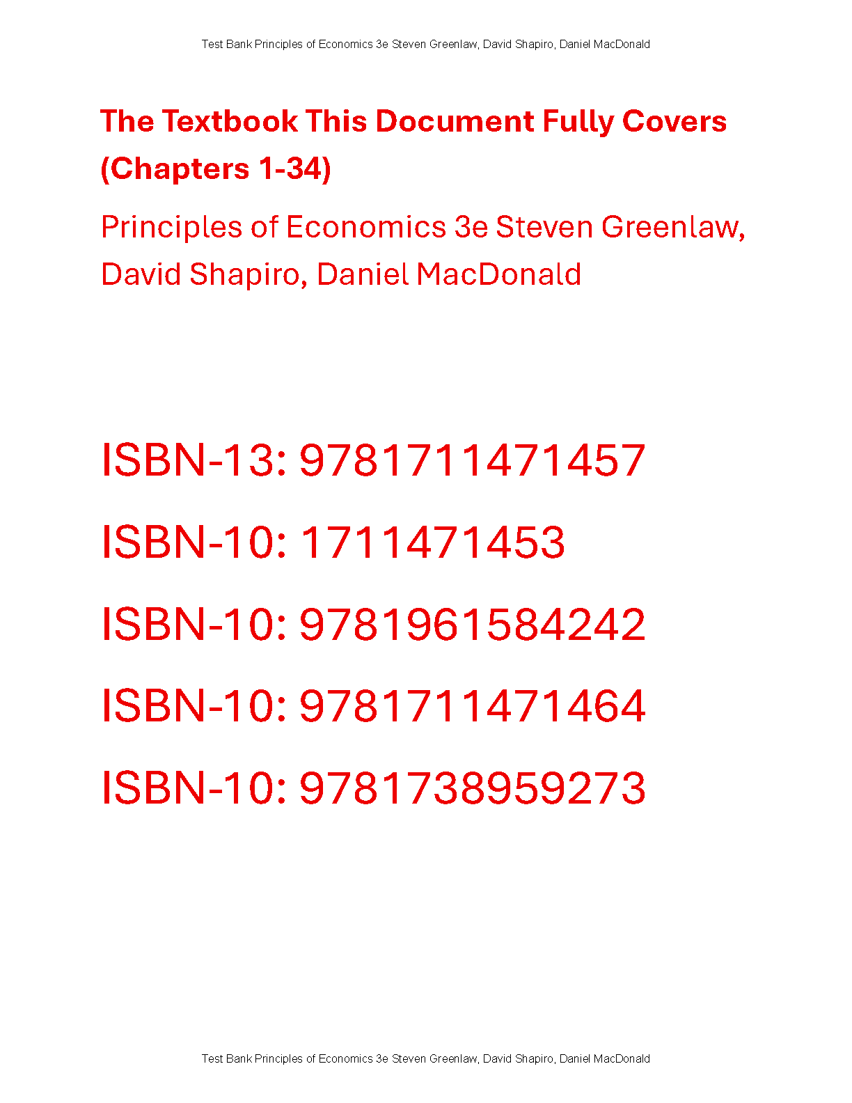 Economics Test Bank Principles 3rd Ed Greenlaw Chap 1-34