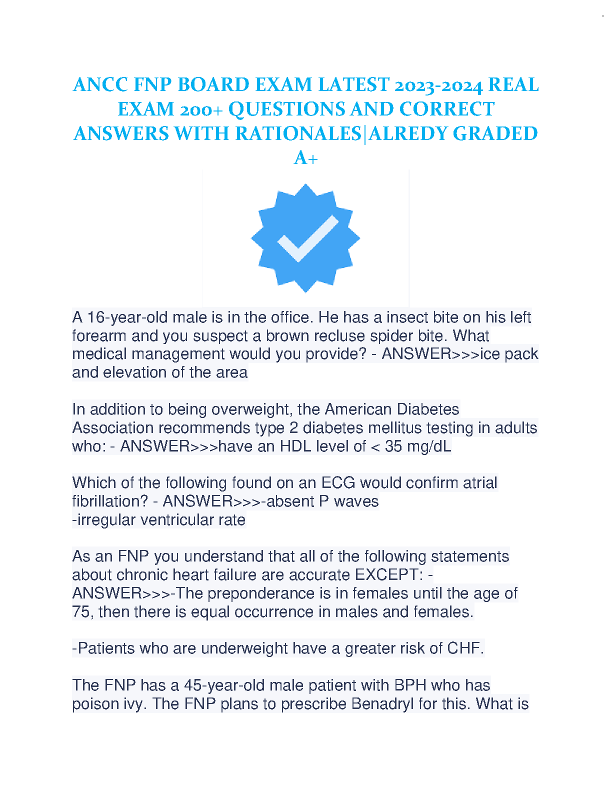 ANCC FNP Board Exam Practice Questions and Rationales Guide IMG-1