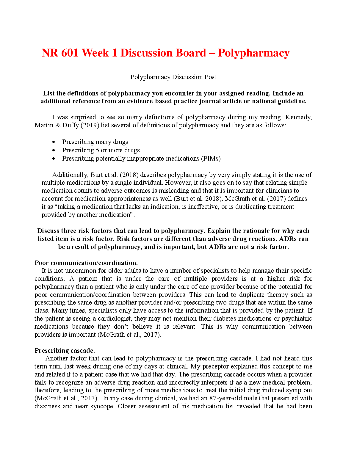 NR 601 Week 1 Polypharmacy Discussion Guide 2024