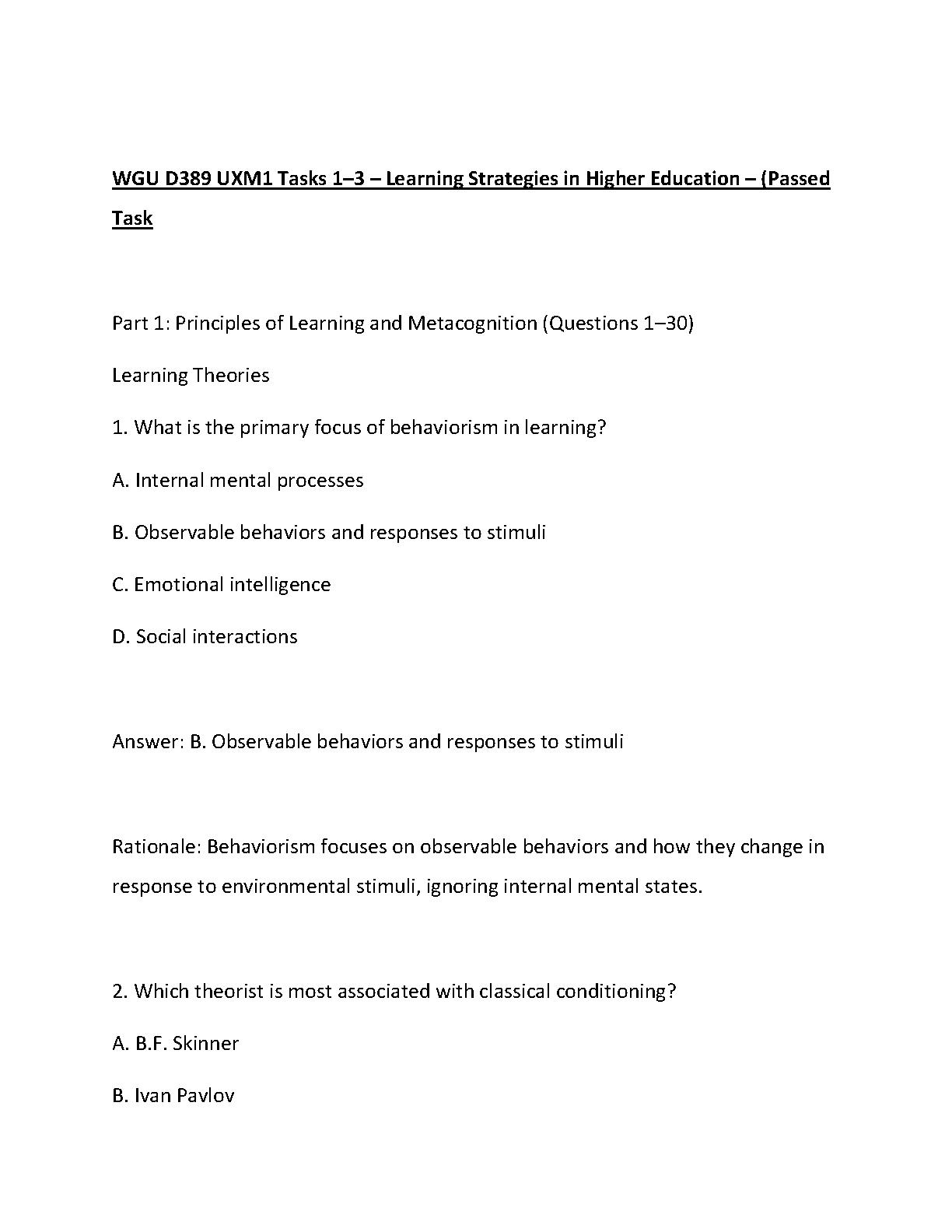 WGU D389 UXM1 Learning Strategies Tasks 1-3 Complete Guide