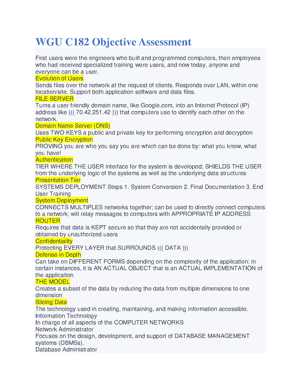 WGU C182 Objective Assessment Study Guide 2024-25