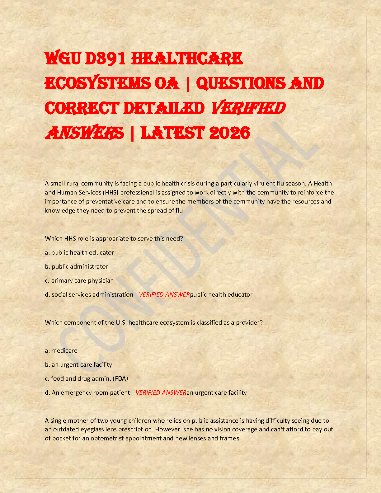 WGU D391 Healthcare Ecosystems Test Bank 2026