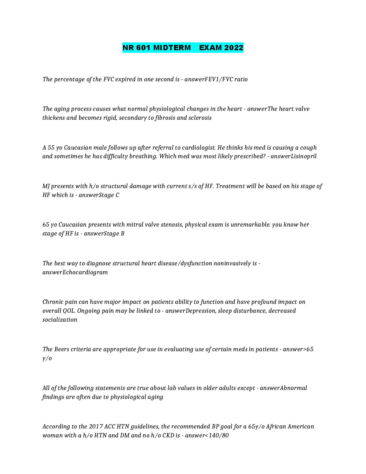 NR 601 Midterm Exam Questions and Verified Answers