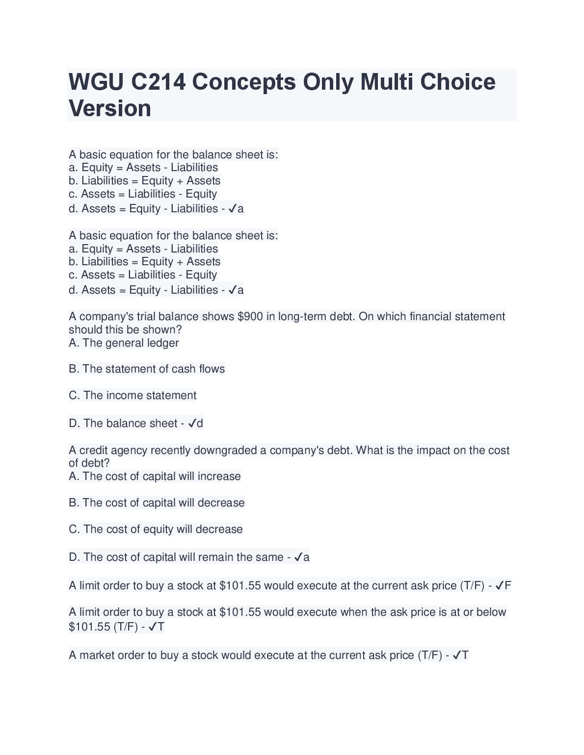 WGU C214 MCQ Study Guide and Answer Key 2023