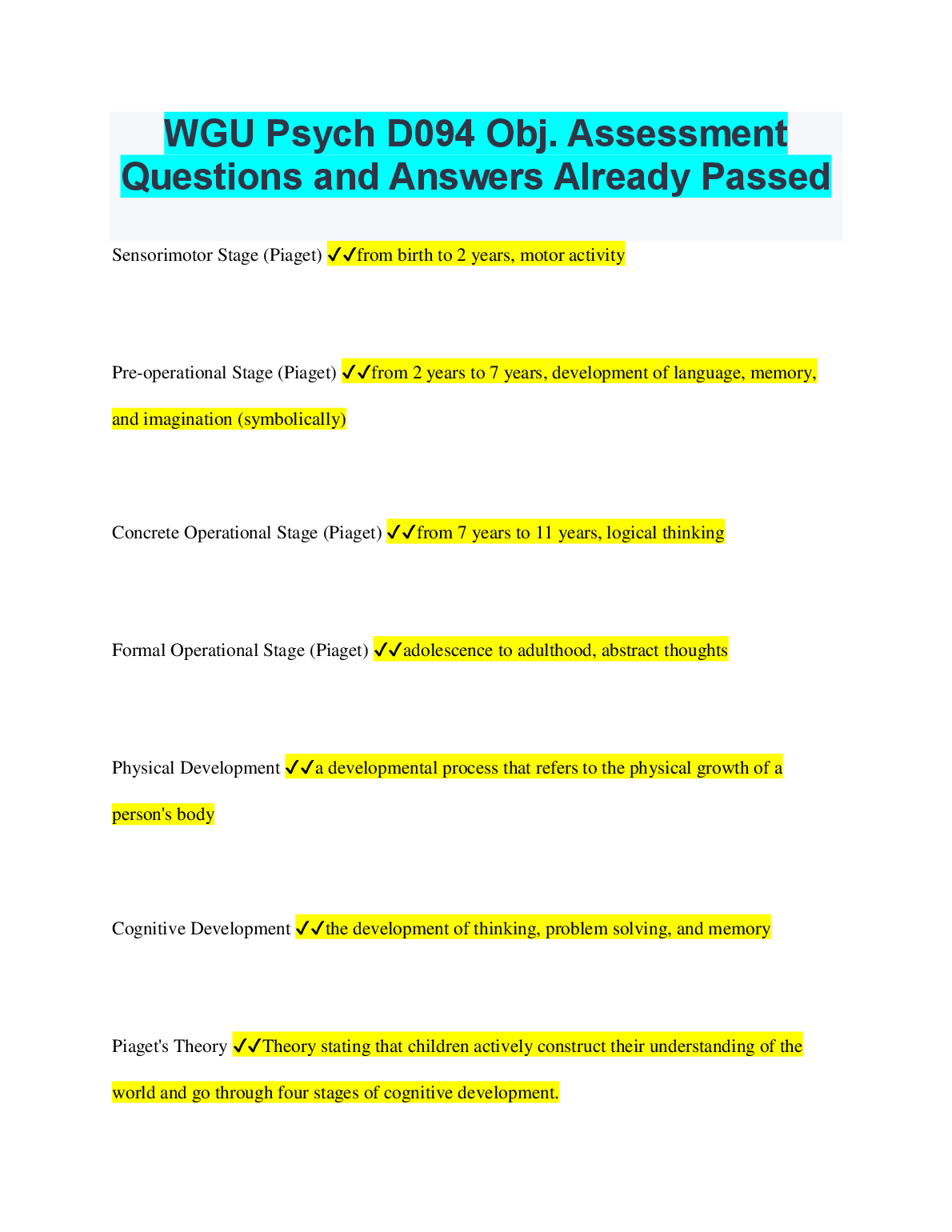 WGU Psych D094 Objectives Q&A 2024 Study Resource