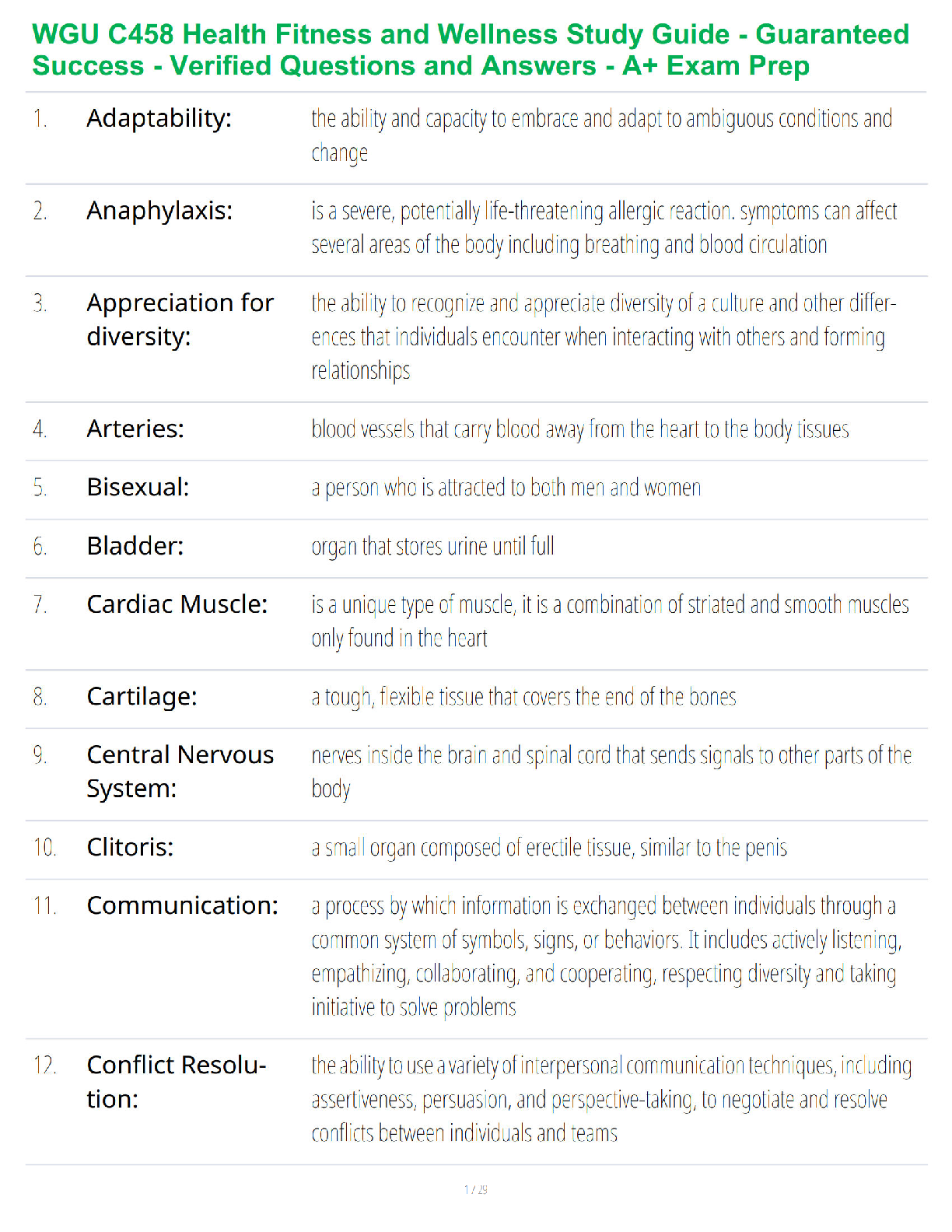 WGU C458 Health, Fitness & Wellness Study Guide