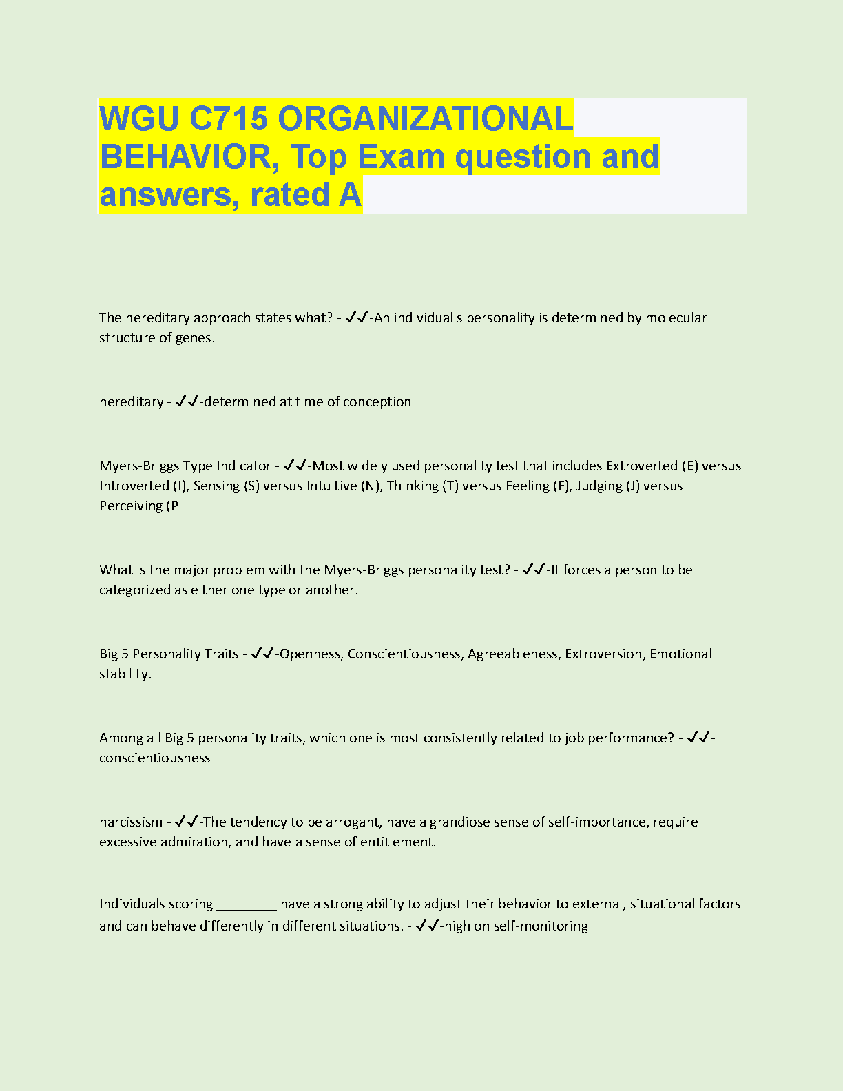 WGU C715 Org Behavior Exam Q&A 2024-2025 IMG-1