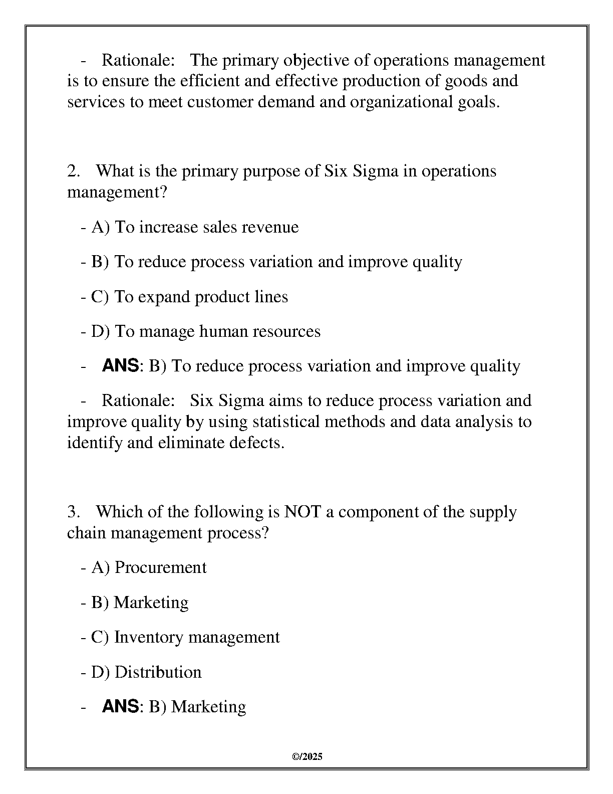 WGU C215 Operations Management Final Exam Review 2025