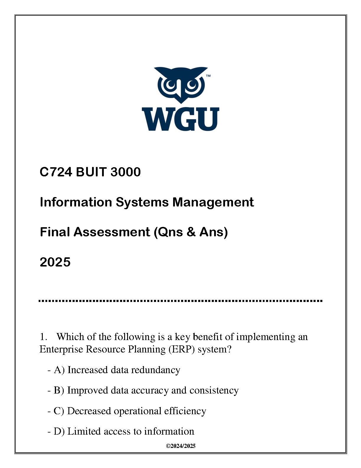 WGU C724 ISM Final Exam Q&A Guide 2025 IMG-1