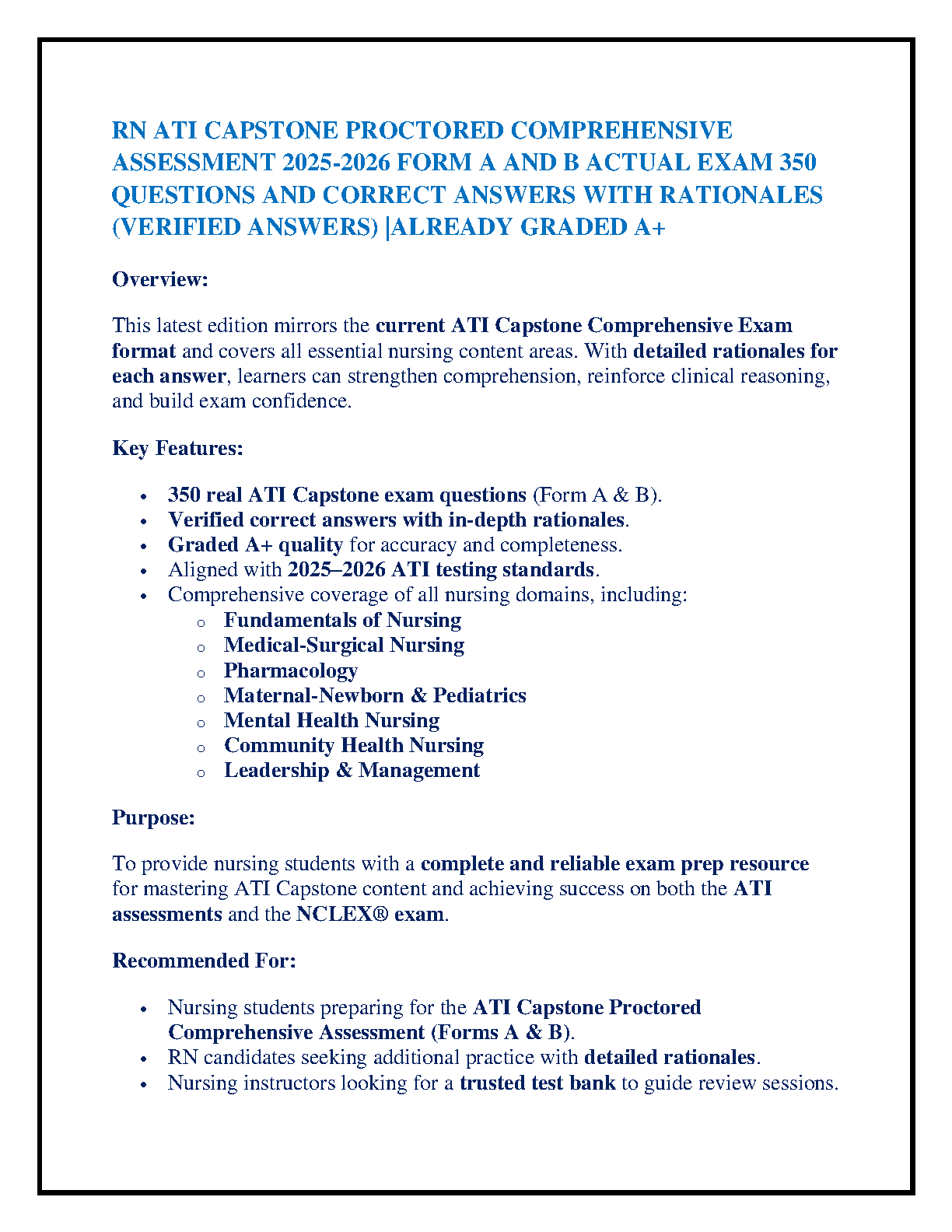 ATI RN Capstone Exam Prep 2026/27 Test Bank Solutions