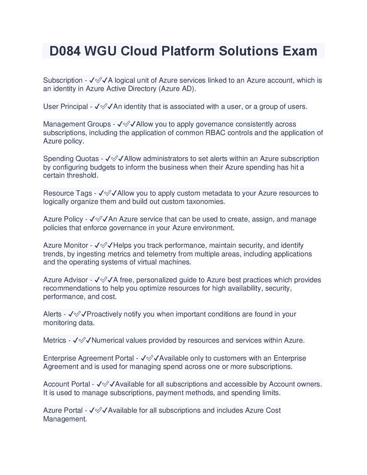 WGU D084 Cloud Platform Solutions Exam Guide 2024-2025