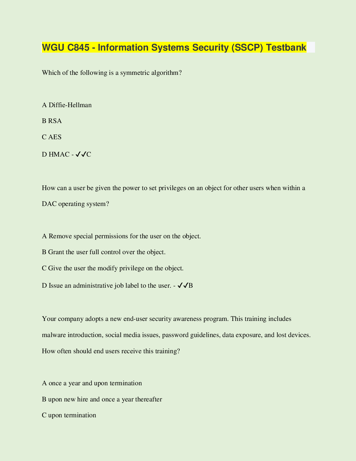 WGU C845 InfoSec SSCP Testbank 2024 2025 Practice Questions