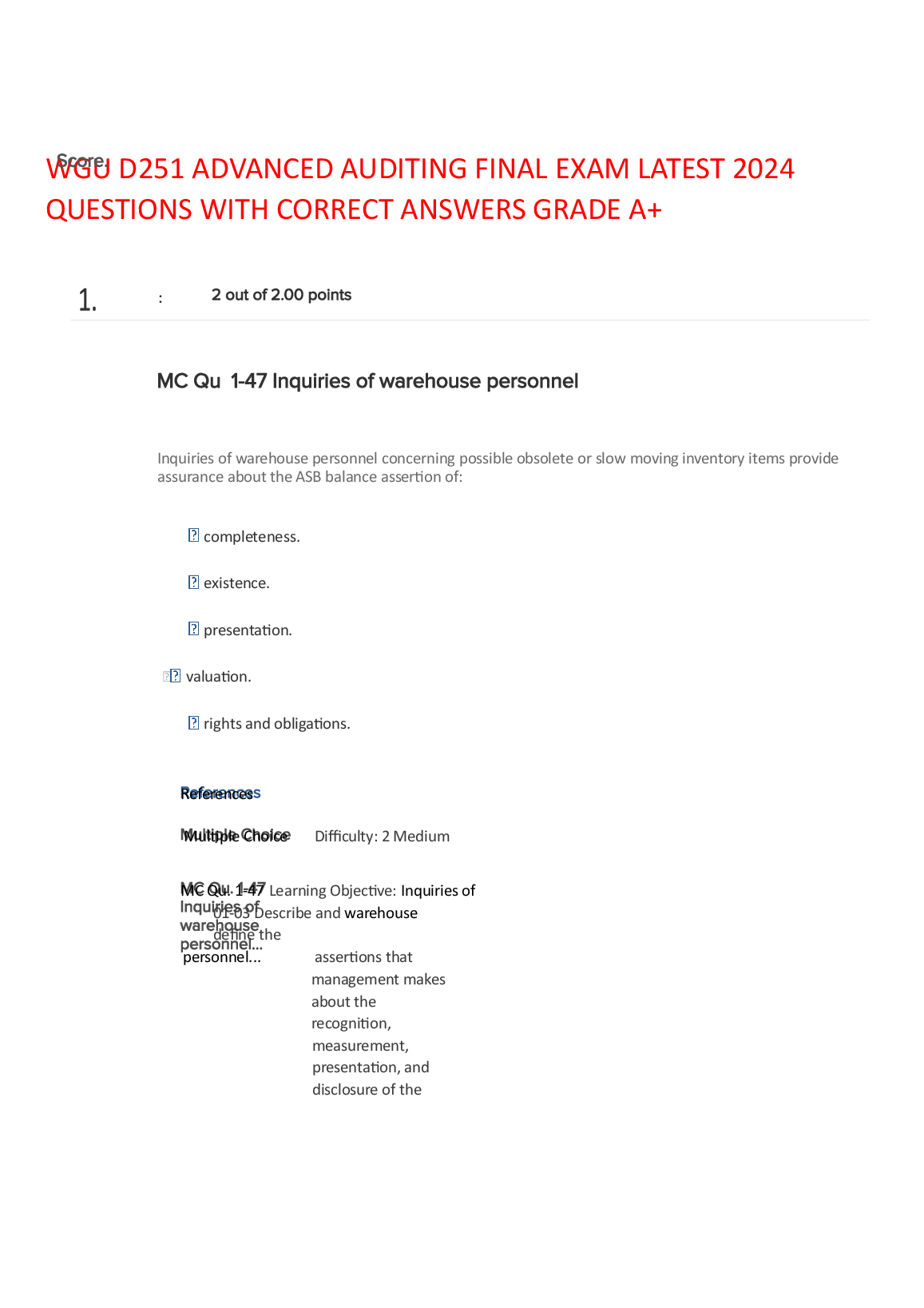 WGU D251 Advanced Auditing Exam Qs & Answers 2024/25