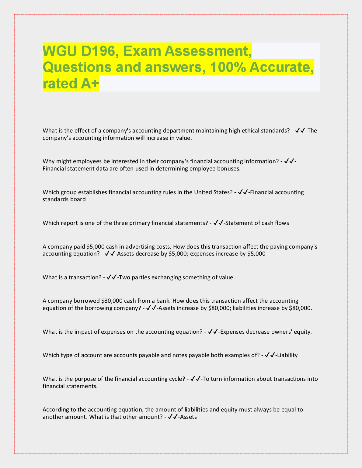 WGU D196 Exam Questions & Answers 2024 2025 Study Guide