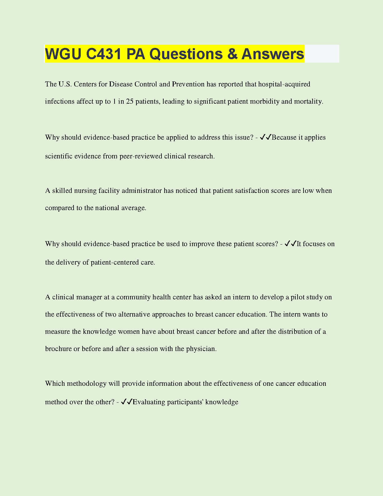 WGU C431 PA Exam Questions & Answers 2024-2025 Guide