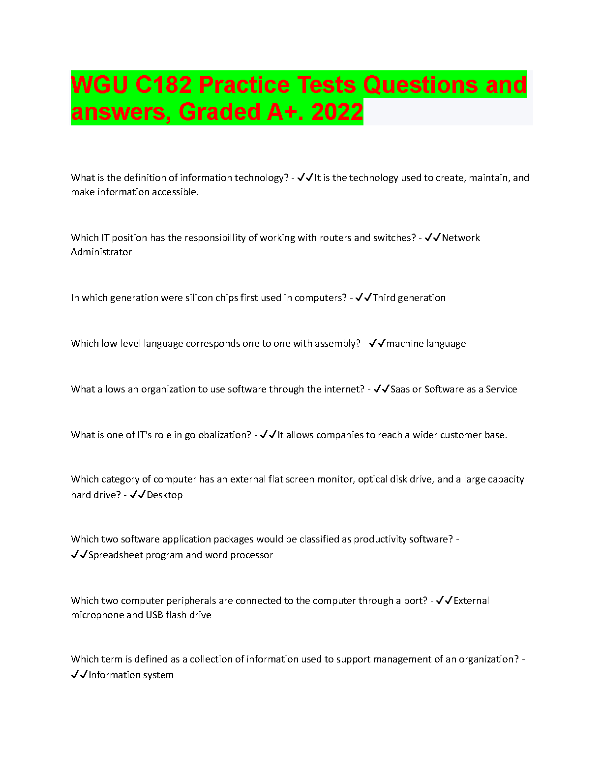 WGU C182 Practice Test 2025 Q&A Guide