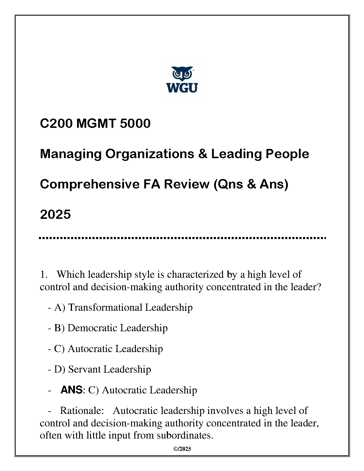 WGU Mgmt 5000 Final Assessment Review 2025 Q&A Guide IMG-1