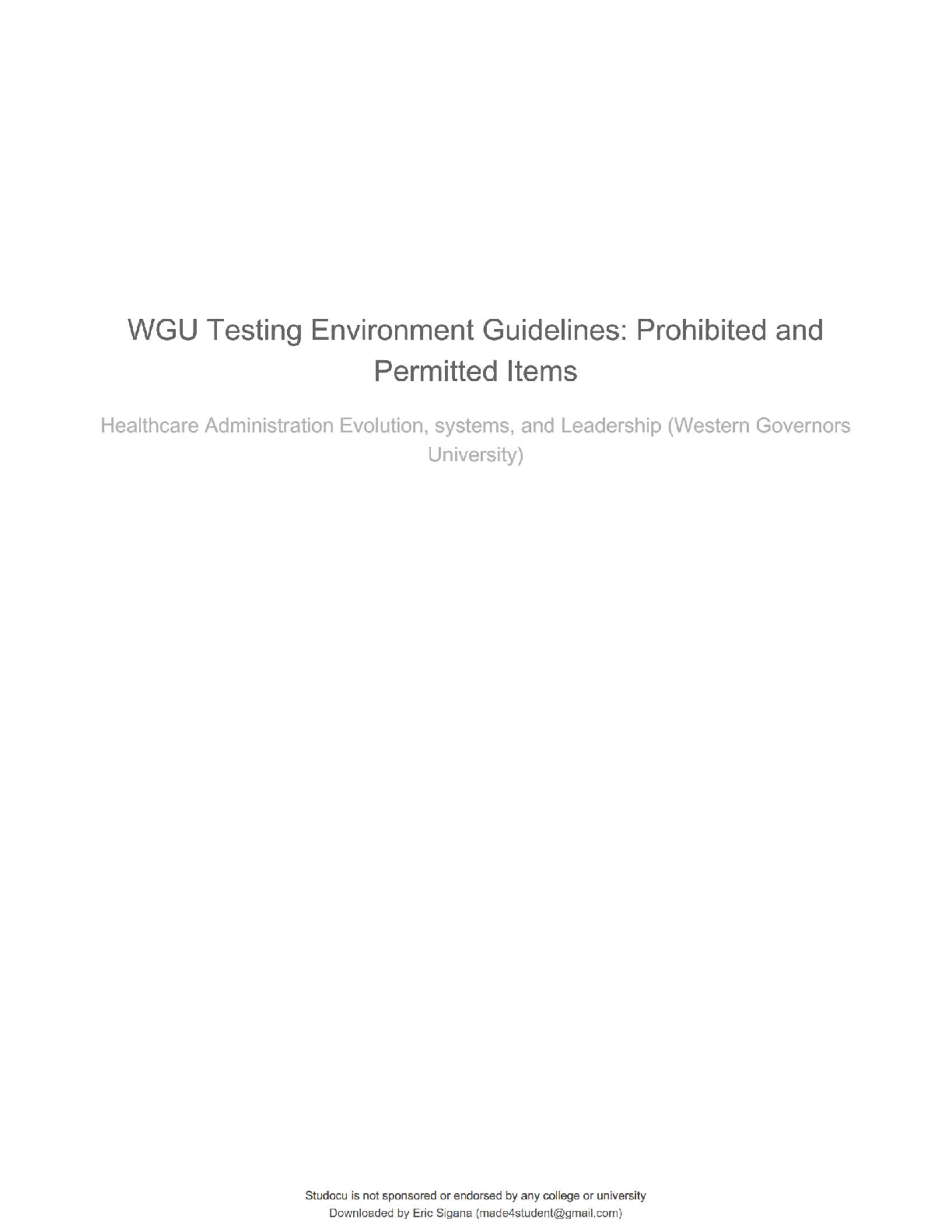 WGU Healthcare Admin Exam Rules Prohibited Permitted Items